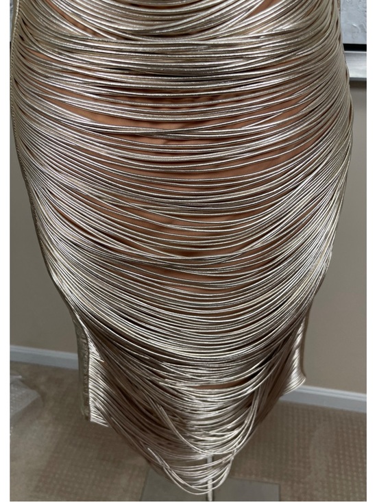 CULT GAIA Heidi Metallic Leather Draped Fringe Gold Midi Dress Size Medium - Picture 5 of 10